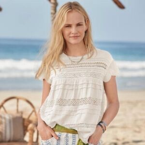 Sundance Aria Coquette 100% Cotton White Lace Boho Coastal Top